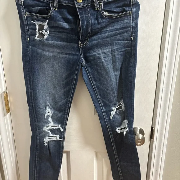 American Eagle Outfitters Dark Blue Distressed Skinny Jeans - Picture 2 of 6